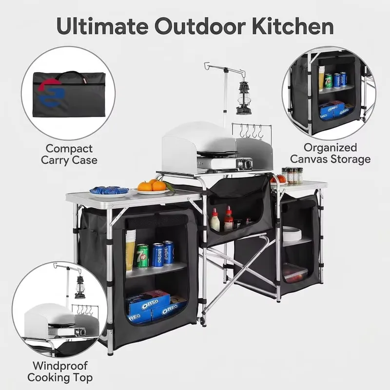 卸売大型アルミ製屋外キャンプキッチンステーション収納棚折りた - Camping Cooking Cupboard のレビューと価格