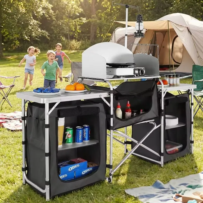 卸売大型アルミ製屋外キャンプキッチンステーション収納棚折りた - Camping Cooking Cupboard のレビューと価格